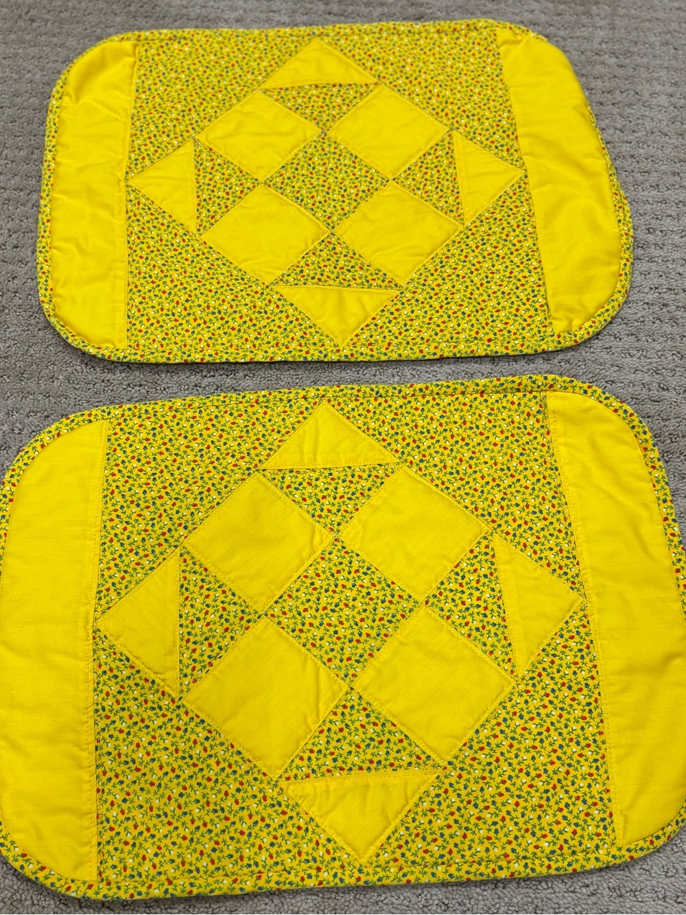 Sunny Yellow Quilted Patchwork Placemat Pair